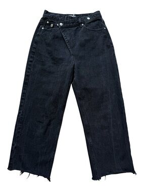 Grey Lab Los Angeles Black Wide Leg Raw Hem Jeans High Rise 27 Cropped Festival